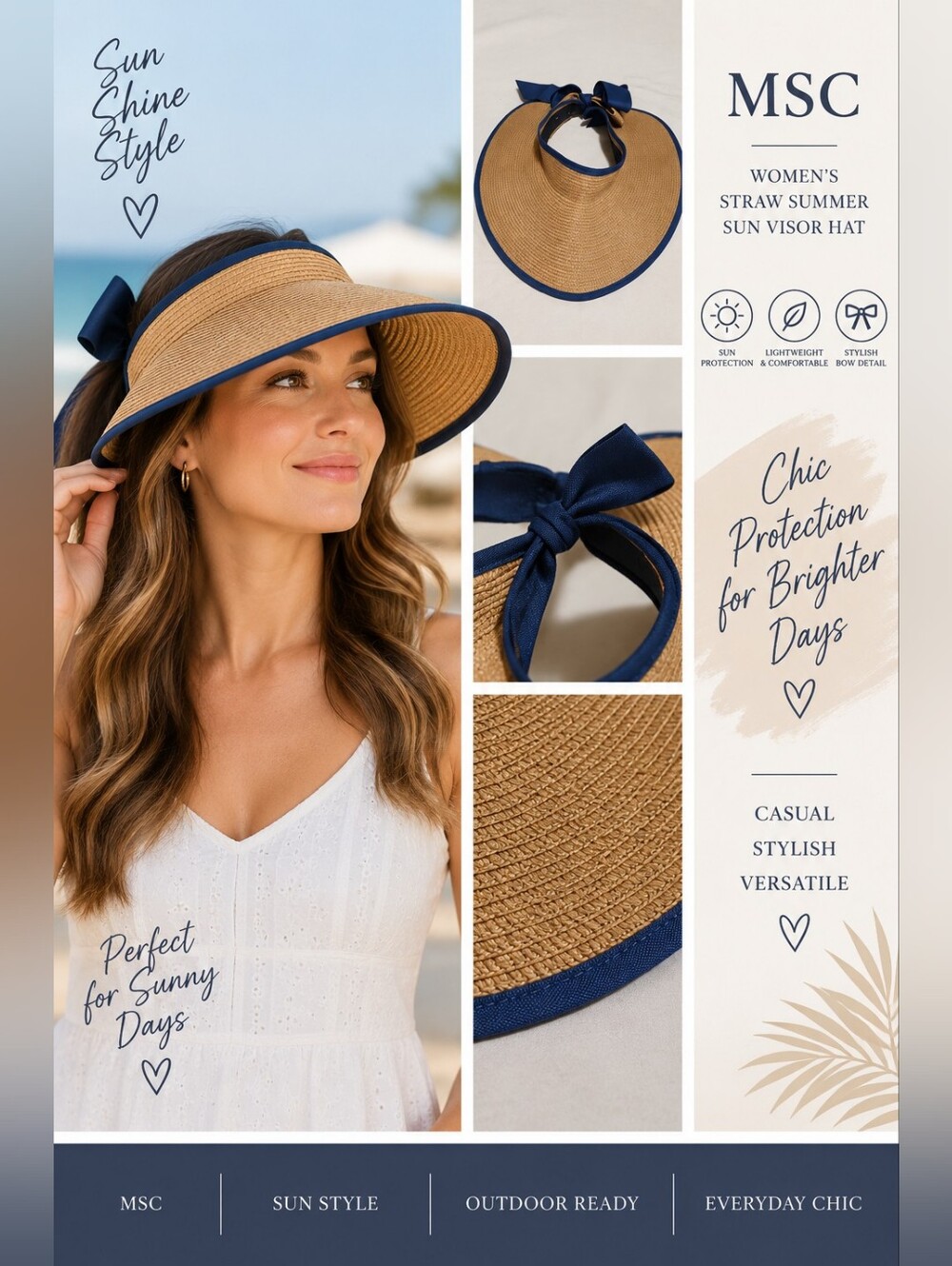 MSC women's straw summer sun visor hat #30